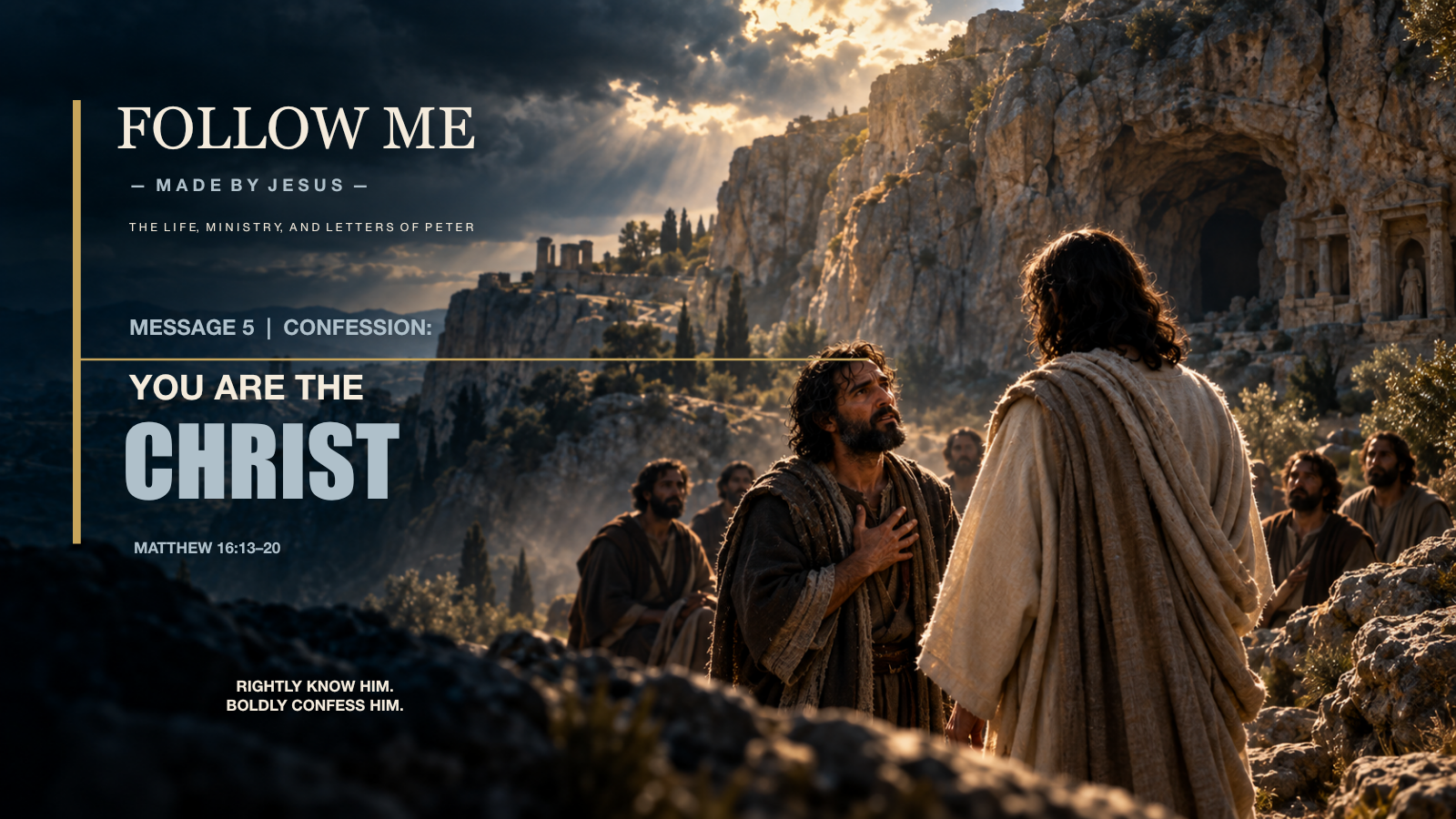 Follow Me Message 5 approved artwork portraying Peter’s confession in the region of Caesarea Philippi