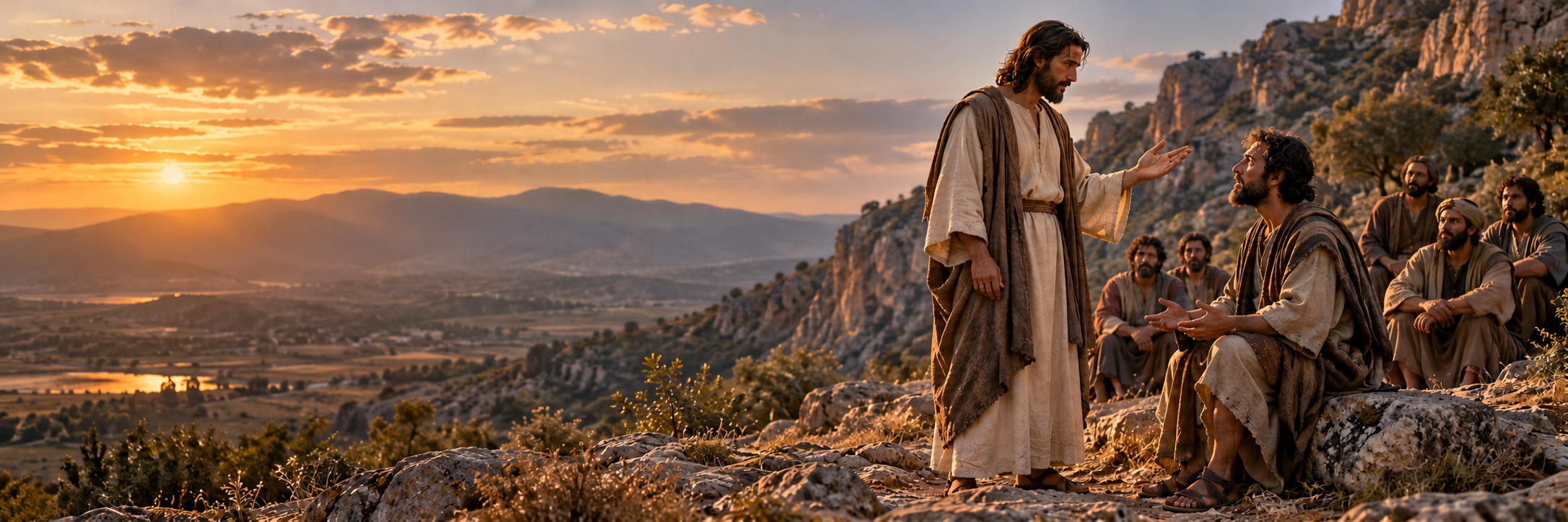 Approved Follow Me Message 6 banner portraying Jesus correcting Peter as the disciples listen