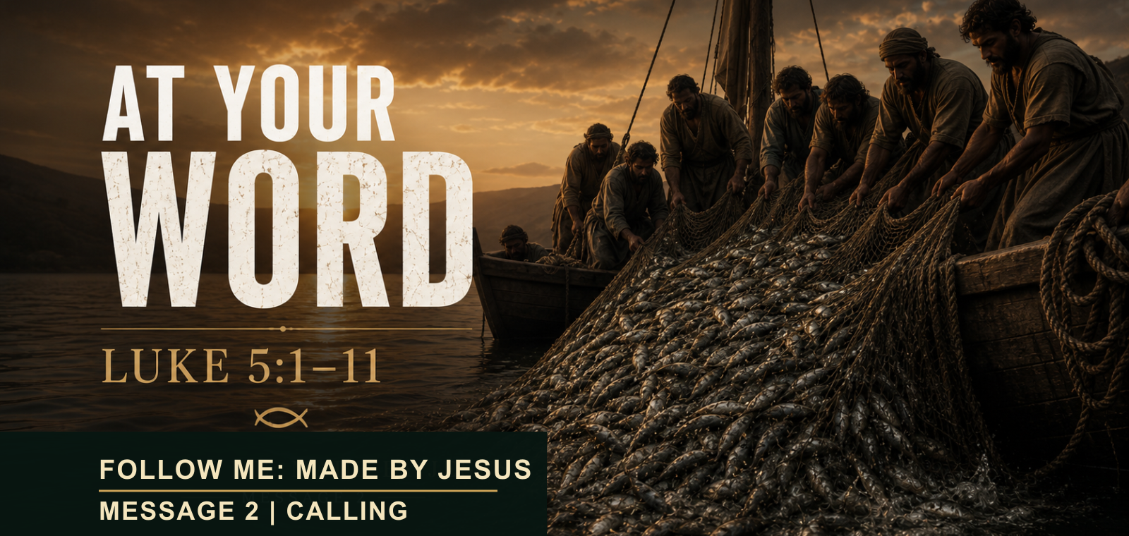 Follow Me Message 2 artwork for Calling: At Your Word and the catch of fish